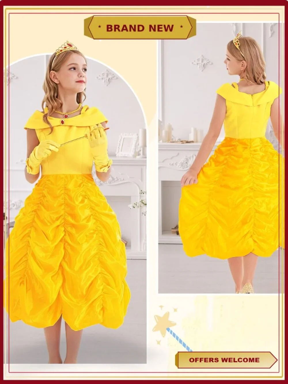 Princess Dress Off Shoulder Layered Costume for Little Girl Halloween Cosplay